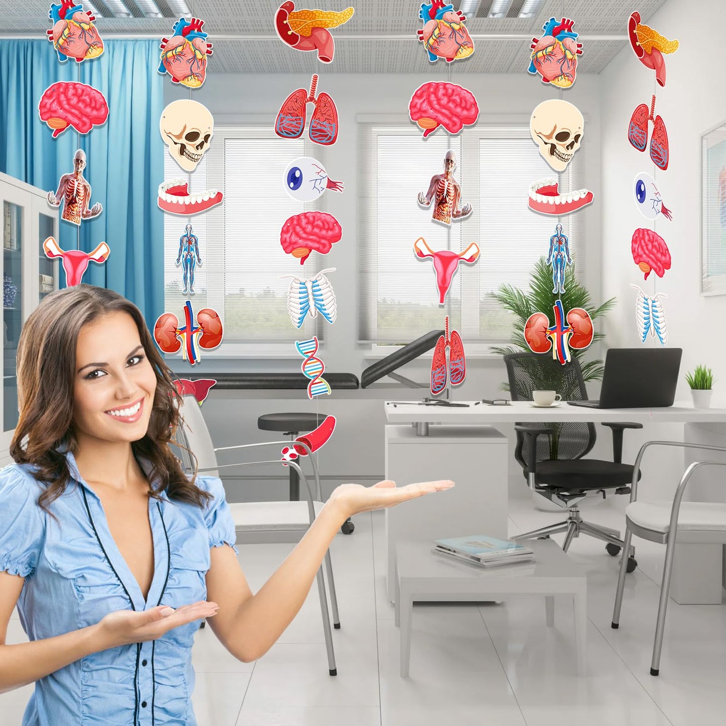 4 Strings 28 Pcs Anatomy Themed Hanging Banner, Human Body Parts Educational Cutouts Garland for Classroom Decorations, Science Party Supplies, School Learning Tools, and Medical Office Decor