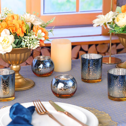 Volens 30pcs Assorted Navy Votive Candle Holders Bulk, Large Mercury Glass Votive for Wedding Table Centerpieces, Navy and Gold Themed Party Decorations and Home Decor