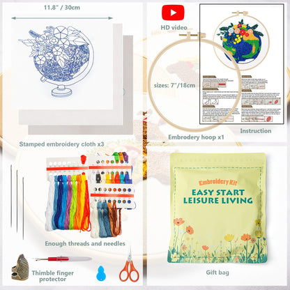 LX LERMX Embroidery Kits for Beginners, Adult Starter Cross Stitch Kit Needlepoint Complete DIY Kit with Unique Patterns, Hoop, Colorful Threads, Tools, Step by Step Instructions & Video Tutorial