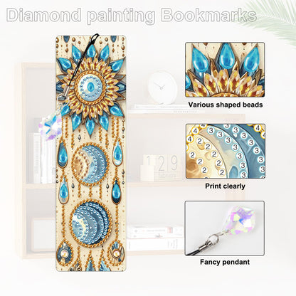 Focart 4 Pack Diamond Painting Bookmark Kits of Sun and Moon, Special Shaped Diamond Art Bookmarks with Pendant, DIY Handmade Crafts Home Office Supplies Reading Bookmark for Book Lovers