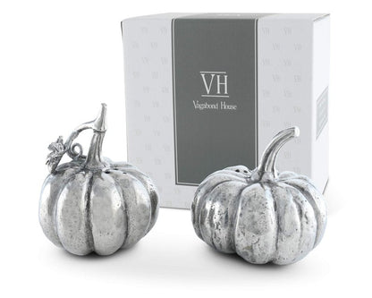 Vagabond House Pewter Harvest Pumpkin Salt and Pepper Metal Shaker Set Thanksgiving Fall Tableware S/P Shaker 2.25 inch Tall