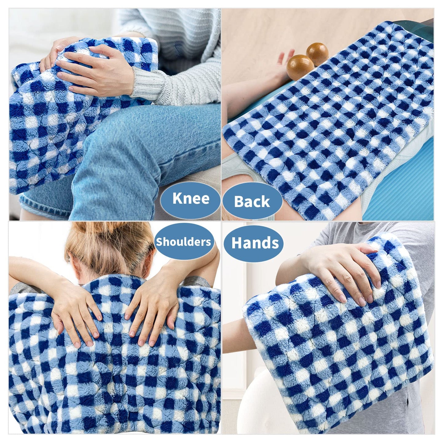 GOQOTOMO Full Weighted Electric Heating Pad for Back/Waist/Abdomen/Shoulder/Neck Pain and Cramps Relief - 2.3 lb Weighted with Auto-Shut Hot Heated Pad(12 * 24", LB002) Blue&White Grid