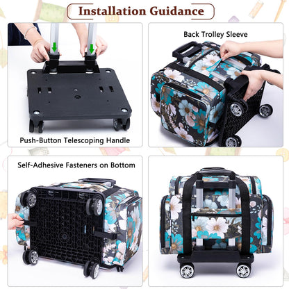 AMOIGEE Rolling Sewing Machine Case with Detachable Dolly, Padded Sewing Machine Bag with Wheels, Travel Tote for Most Standard Machines, Storage Organizer fits Brother, Singer
