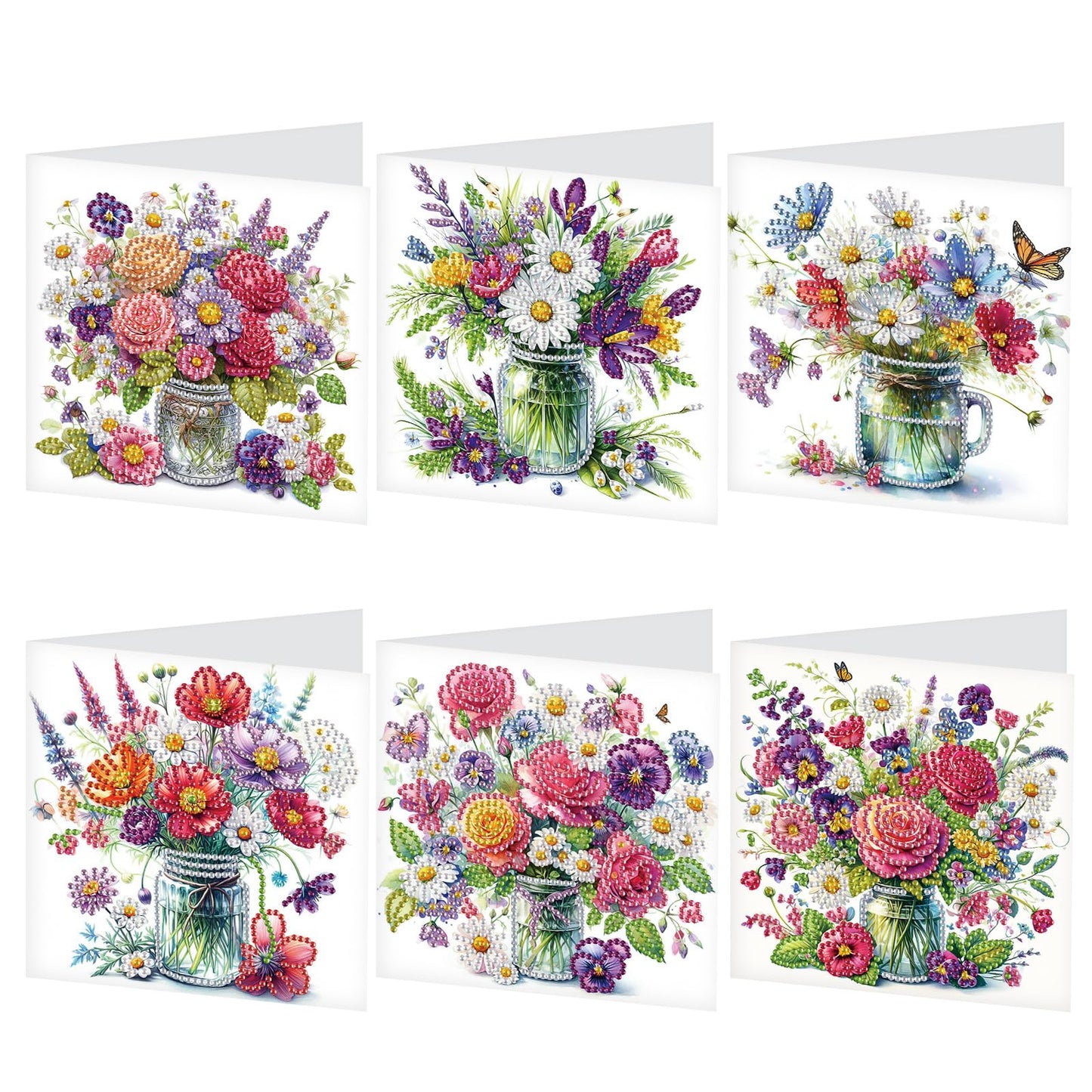 Tontut 6pcs Diamond Art Painting Greeting Card, Pretty Vase Beautiful Flowers 5D DIY Special Shape Diamond Painting Christmas Birthday Greeting Card Creative Gifts