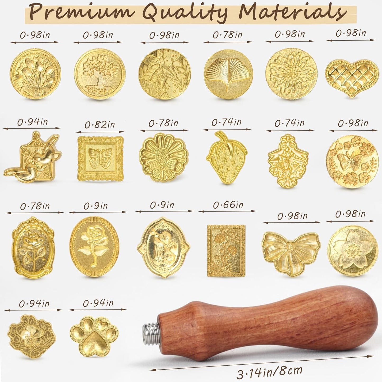 Wax Seal Stamp Kit，Sealing Wax Beads in 24 Colors、21pcs Sealing Wax Stamp Heads with Wooden Handle，Heater, Candle，Perfect for Wedding Invitations,Envelopes