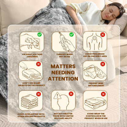 Bearhug Electric Blanket King Size 100" x 90", Dual Controller Heated Blanket, White Flower Patterns Faux Fur & Warm Sherpa, 10-Heat Levels & 1-12H Auto Off,ETL, Machine Washable