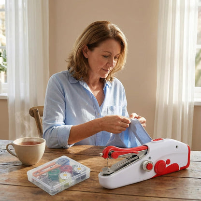 Mini Handheld Sewing Machine, Small Portable Electric Sewing Machine for Adults Beginners, Easy to Use Quick Stitch for DIY Clothing, Fabrics, Curtains, Home & Travel