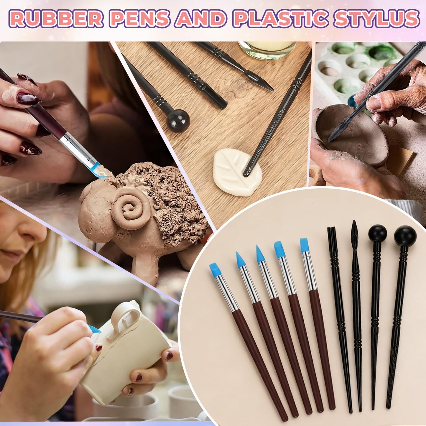 100ml Air Dry Clay Glaze and 29pcs Clay Tools Kit - Waterproof Scratch-Resistant Gloss Varnish Protects from Wear/Cracking, Pottery Tools for Stippling, Carving, Molding & Shaping Clay Crafts