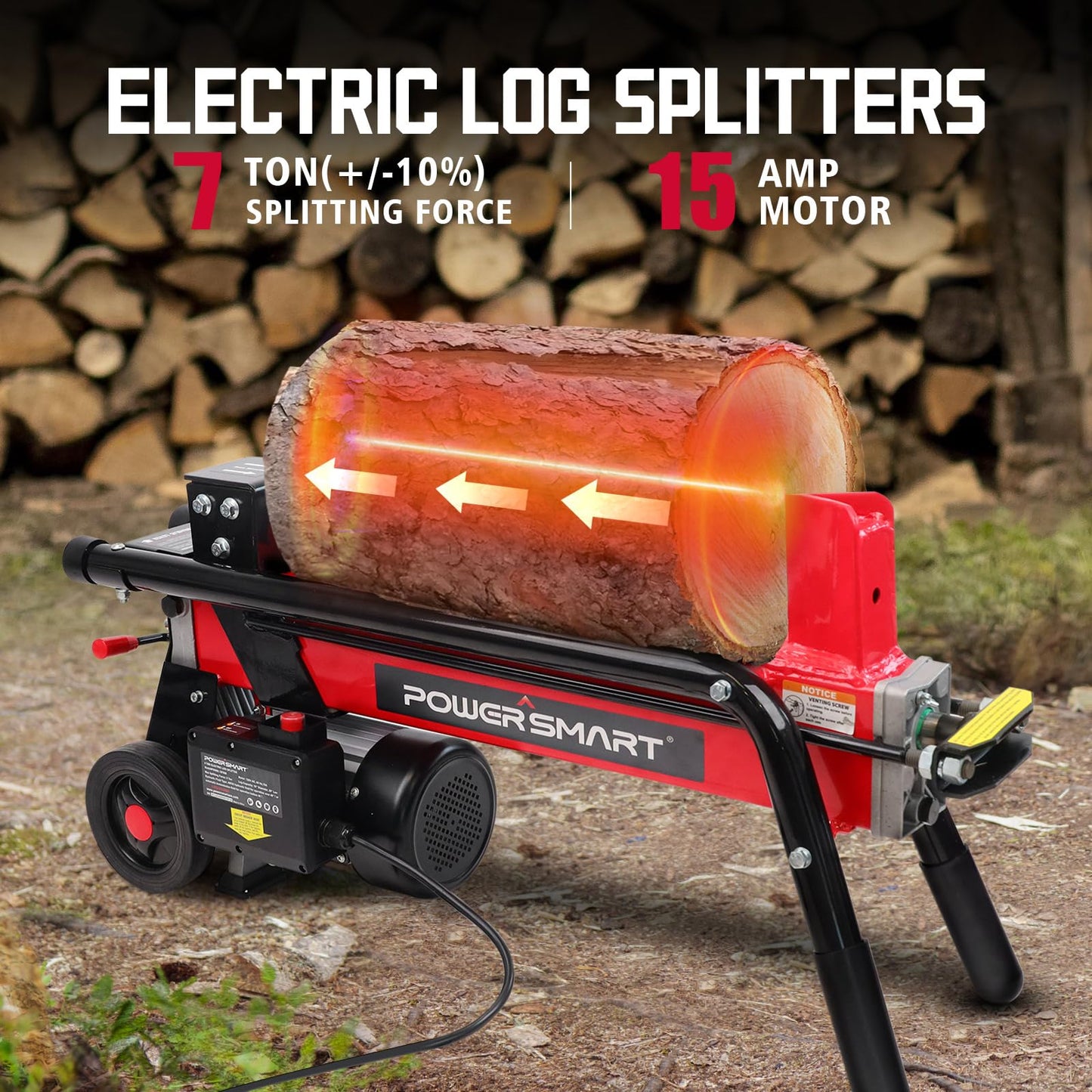 PowerSmart Electric Log Splitter & Wood Chipper 2-in-1 Bundle: 7-Ton Hydraulic Splitter for 20" Logs & 15-Amp Chipper for 1.77" Branches, Perfect Combo for Yard Cleanup & Firewood Making