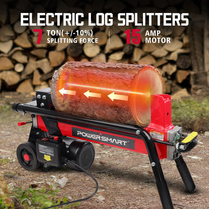 PowerSmart Electric Log Splitter & Wood Chipper 2-in-1 Bundle: 7-Ton Hydraulic Splitter for 20" Logs & 15-Amp Chipper for 1.77" Branches, Perfect Combo for Yard Cleanup & Firewood Making