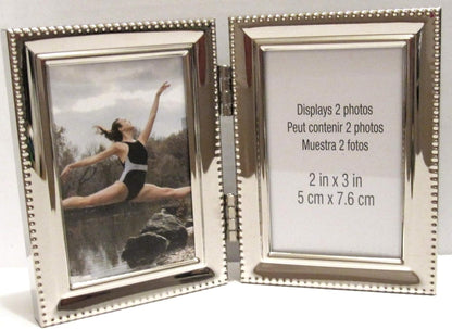 EXP Silver Hinged Double Folding Metal Picture Frame - 2x3 Tabletop or Wall Hang