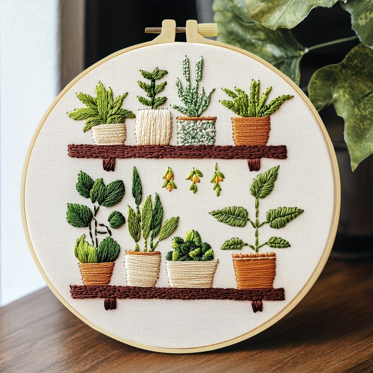 JOZYSH Full Range Embroidery Kit for Adult, Green Plant Pattern Embroidery Kit for Beginners Include Embroidery Cloth Hoops Threads for Craft Lover Hand Stitch with Embroidery Skill Techniques