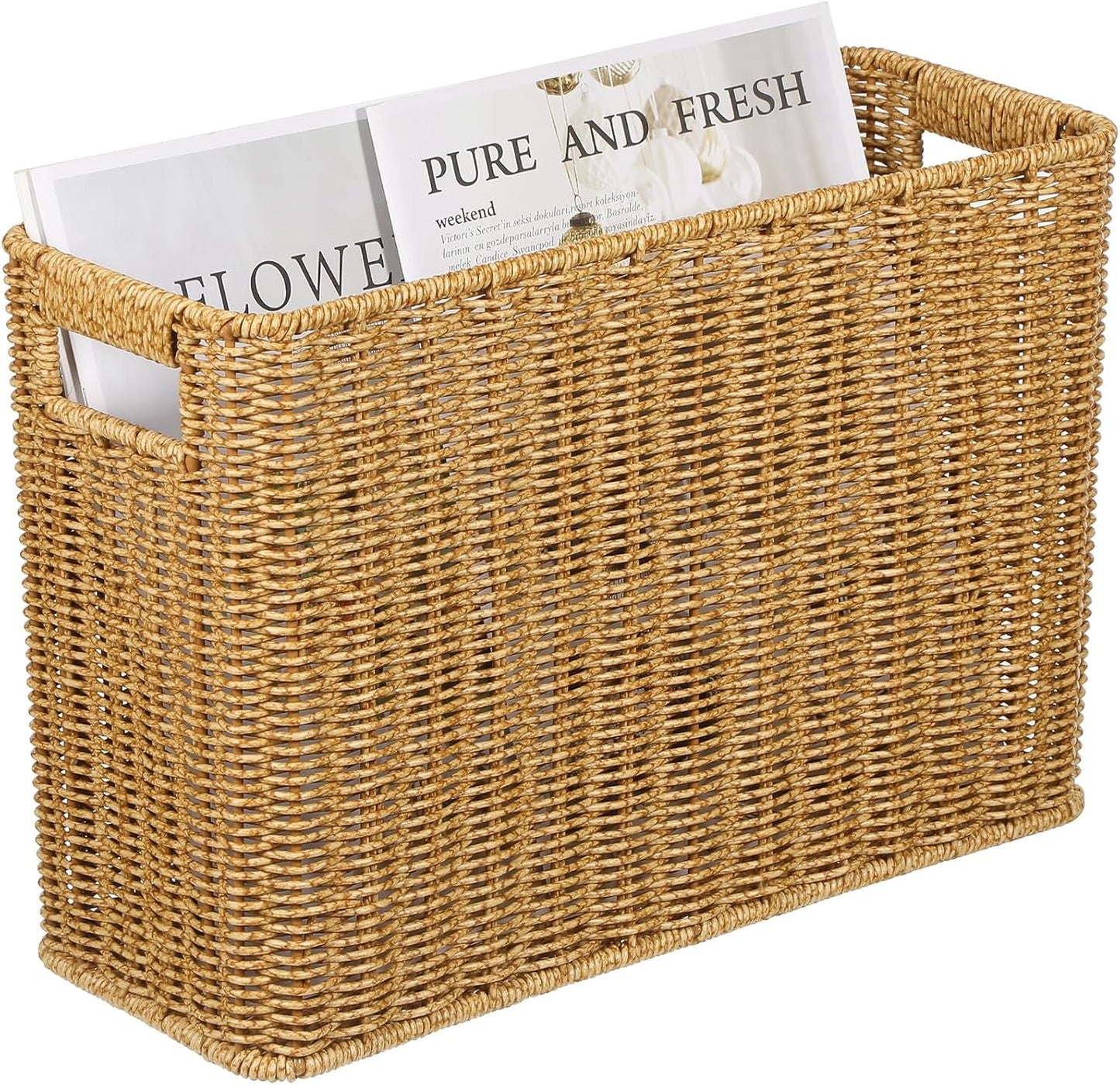 Healeved Woven Seagrass Magazine Basket, Floor Magazine Holder for Books, Newspapers, Tablets