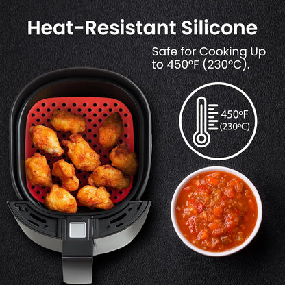 Reusable Air Fryer Liners 3 Pack, 7.5" Square Silicone for 3-5QT or Bigger, Easy to Clean Non-Stick Parchment
