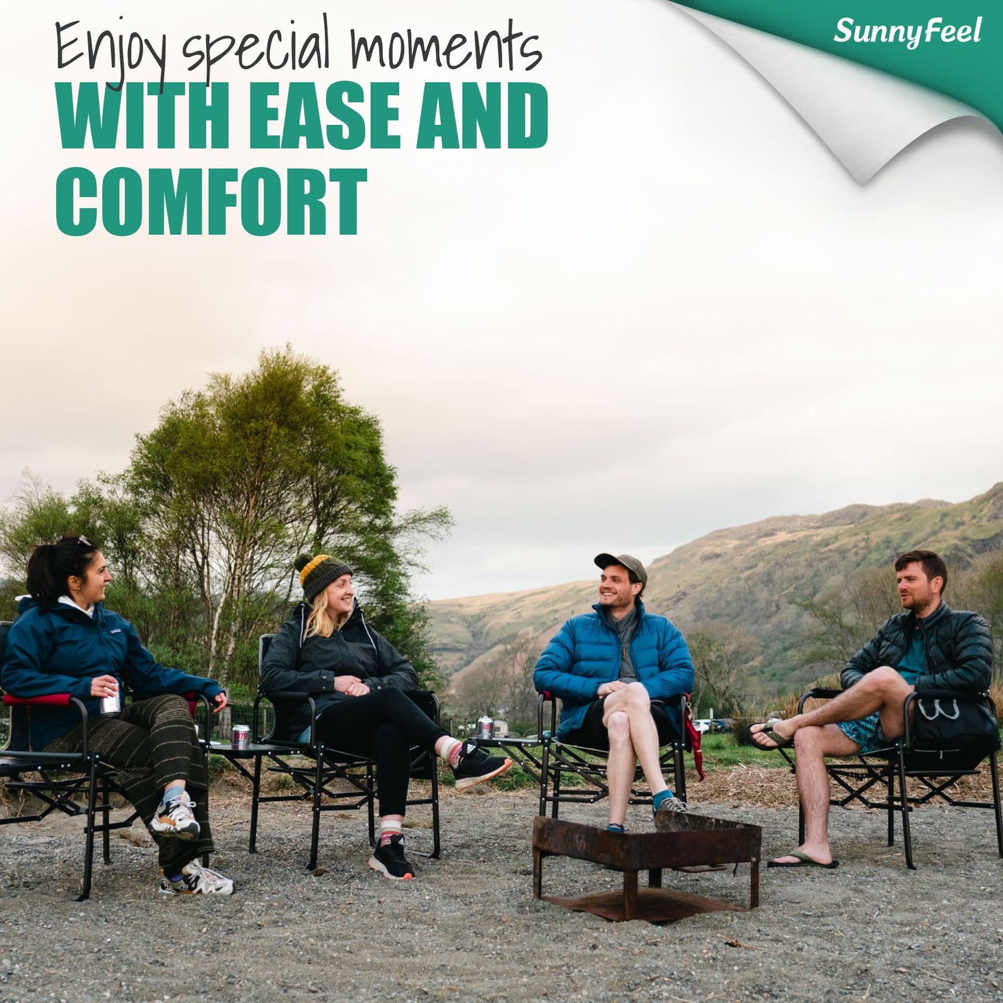 SUNNYFEEL Oversized Camping Directors Chair 500 LBS Heavy Duty, Portable Folding Chair with Side Table, Pocket for Beach, Fishing,Trip,Picnic,Lawn,Concert Outdoor Foldable Camp Chairs