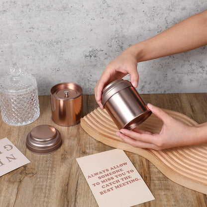 12 Pack Tea Tins Canister With Airtight Double Lids, 8 fl oz Round Mini Tea Storage Containers For Loose Leaf, Coffee, Spices and Sugar, Rose Gold
