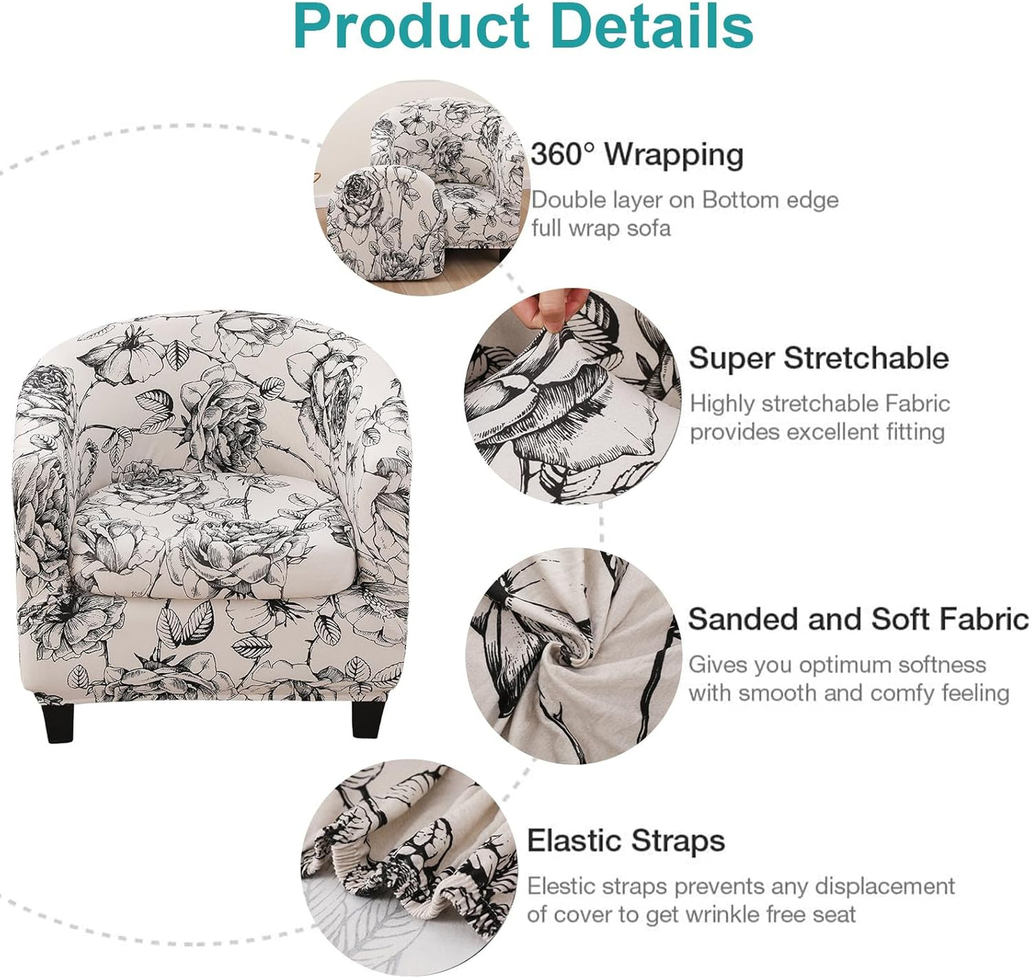 2 14 NILUOH Club Chair Slipcover Piece Stretch Barrel Chair Covers Printed Tub Chair Slipcovers Soft Accent Armchair