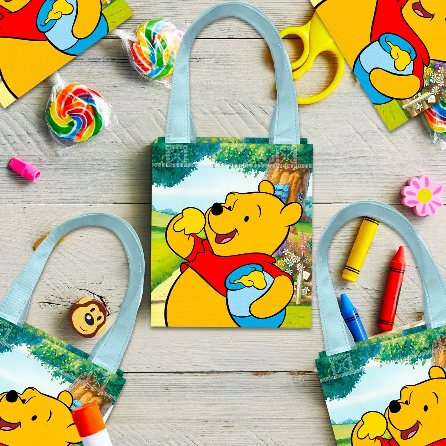 Winnie the Pooh Party Favor Bags for Kids Birthday 12 Pack Bundle