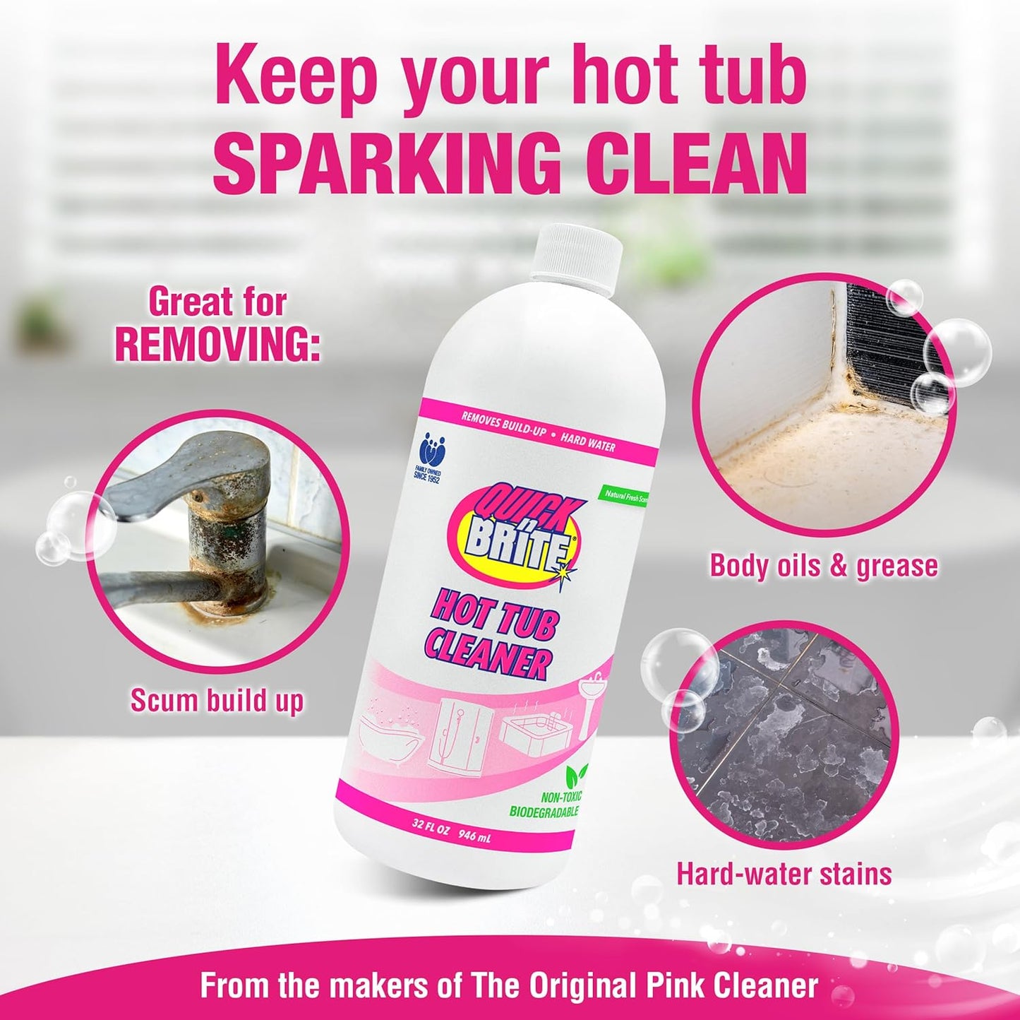 32 oz. (Packaging Quick 'n Brite Heavy Duty Hot Tub Cleaner - Non-abrasive Cleaning Gel, May Vary)