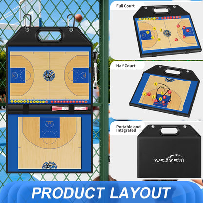 Wsixsui Magnetic Basketball Coaching Board | Foldable Leather Basketball Clipboard Kit for Coaches | Professional Basketball Tactic Board | Dry Erase Strategy Whiteboard | Carry Handle | Lightweight