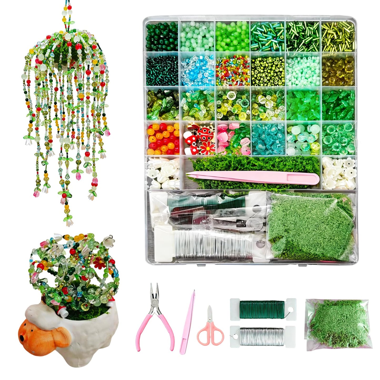 YLINKZORMA Green Glass Beaded Plant Kit, Forever Plant Beads Jewelry Making with Flower, Leaf, Crystal, Beaded Plant Crafting & DIY Handicrafts, Gift for Plants Enthusiasts