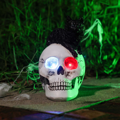 Yiosax Skull and Black Cat Halloween Decor, White, Yiosax-Halloween01