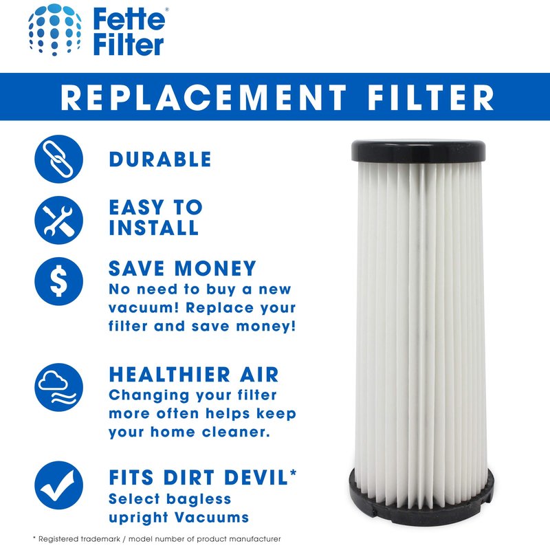 Fette Filter - Vacuum HEPA Filter Compatible with Dirt Devil F1 (F-1) Compare to Part # 3JC0280000, 3-JC0280-000 & 2JC0280000, 2-JC0280-000 (Pack of 3)