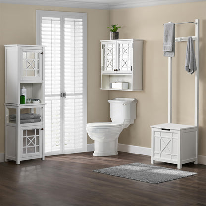 Derby Laundry Hamper with Seat & Towel Rack – Storage Stool for Entryway, Laundry Room, or Bathroom by Alaterre Furniture (White)