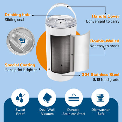 Joyclub 4 Pack 16oz Sublimation Beer Can Cooler Blanks 4 in 1 Stainless Steel Cups Double Wall Insulated Tumblers with Splashproof Lid, Non-slip Silicone Base