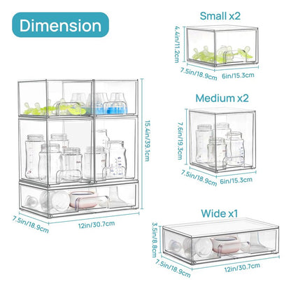 Vtopmart Stackable Storage Drawers Set of 5, Clear Plastic Organizer Bins for Baby Bottle, Beauty Supplies Storage, Ideal for Kichen Countertop, Vanity, Bathroom, Cabinet, Pantry Organization