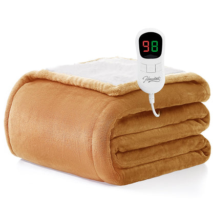 Homemate Heated Blanket Electric Throw - 50"x60" Heating Blanket Throw 1/2/4/6/8 Hours Auto-Off 10 Heat Level Over-Heat Protection Flannel Sherpa ETL Certification