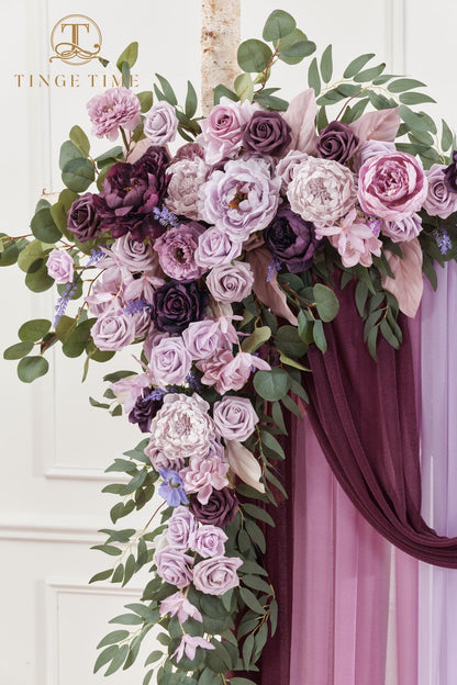 TINGE TIME Wedding Arch Flowers Kit - Deluxe 5pcs Artificial Floral Swag with 3 Sheer Drapes, Realistic Silk Flower Arrangements for Wedding Ceremony Arbor Backdrop Reception Party Home Decor