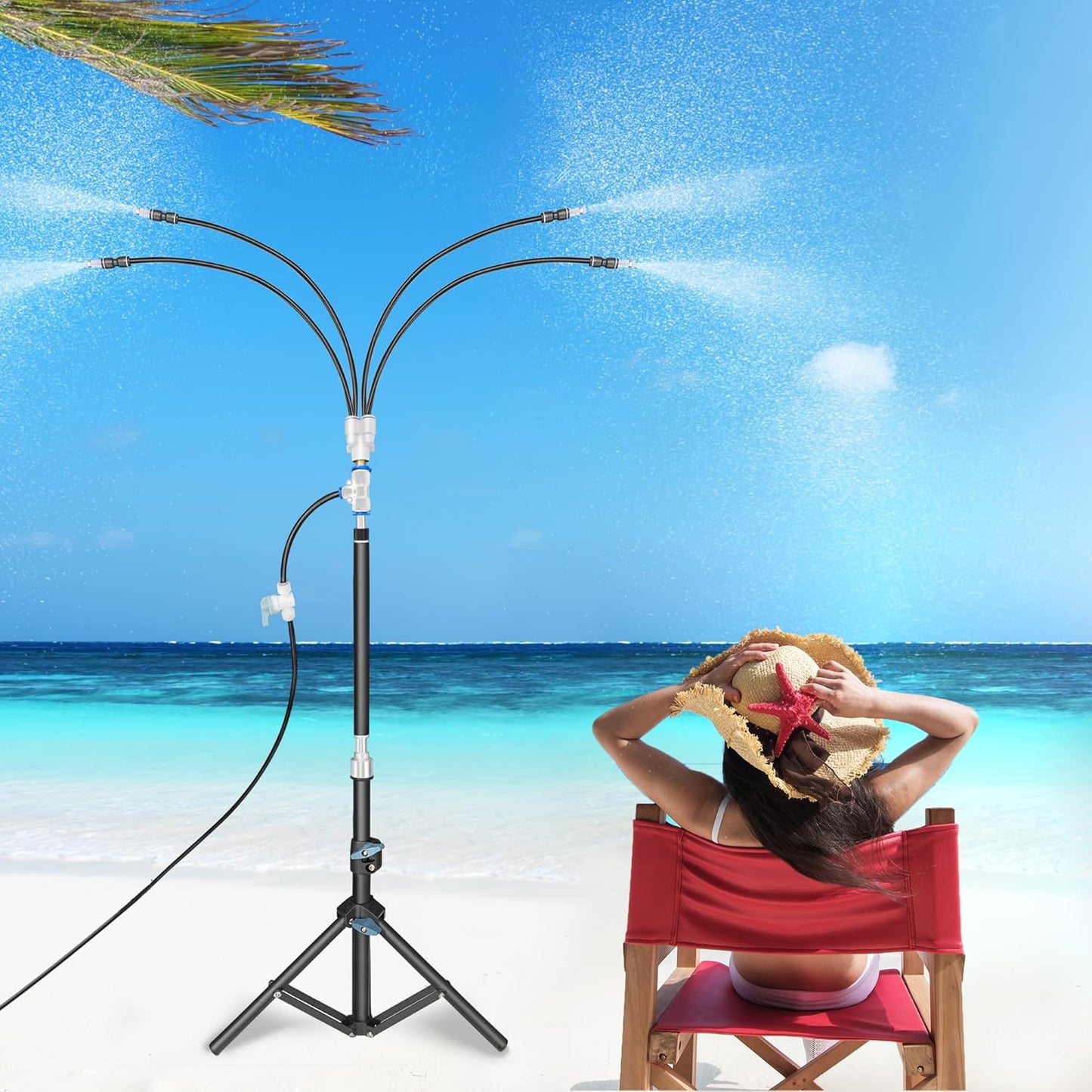 5.1FT 4-Way Expandable Standing Misters for Outside Patio, Adjustable Misting System, Misting Cooling System, Plant