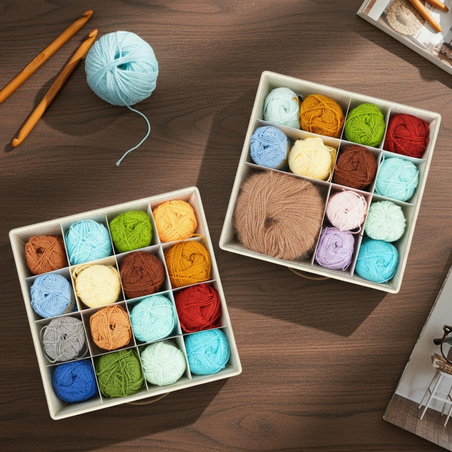Temlum Yarn Storage Organizer with 3 Stackable Trays, Large Yarn Storage Container with Adjustable Dividers Crochet Storage for Yarns, Crochet Hooks, Knitting Needles, Crochet Accessories