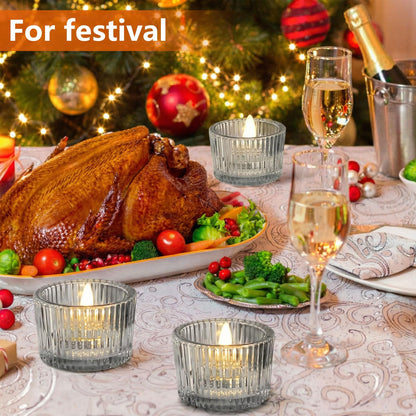 JOYIT Black Votive Candle Holders Bulk Set of 4, Tealight Candle Holder for Wedding Table Centerpiece, Glass Small Candle Holders for Birthday Party, Valentine's Day, Home Decor (2''X 1.4'')