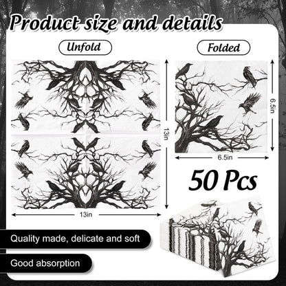 Generic 50Pcs Halloween Paper Napkins Disposable Silhouette Tree Crows Luncheon Napkins Black Dinner Hand Napkins for Party Supplies Table Decor, 6.5 x 6.5 inch