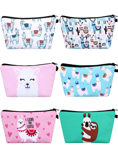 SATINIOR 6 Pcs Llama Gifts for Women Llama Makeup Bag 5.3 x 8.7 Inch Alpaca Pouch Cosmetic Bag for Winter Christmas Women Stocking Stuffers(Cartoon Design)