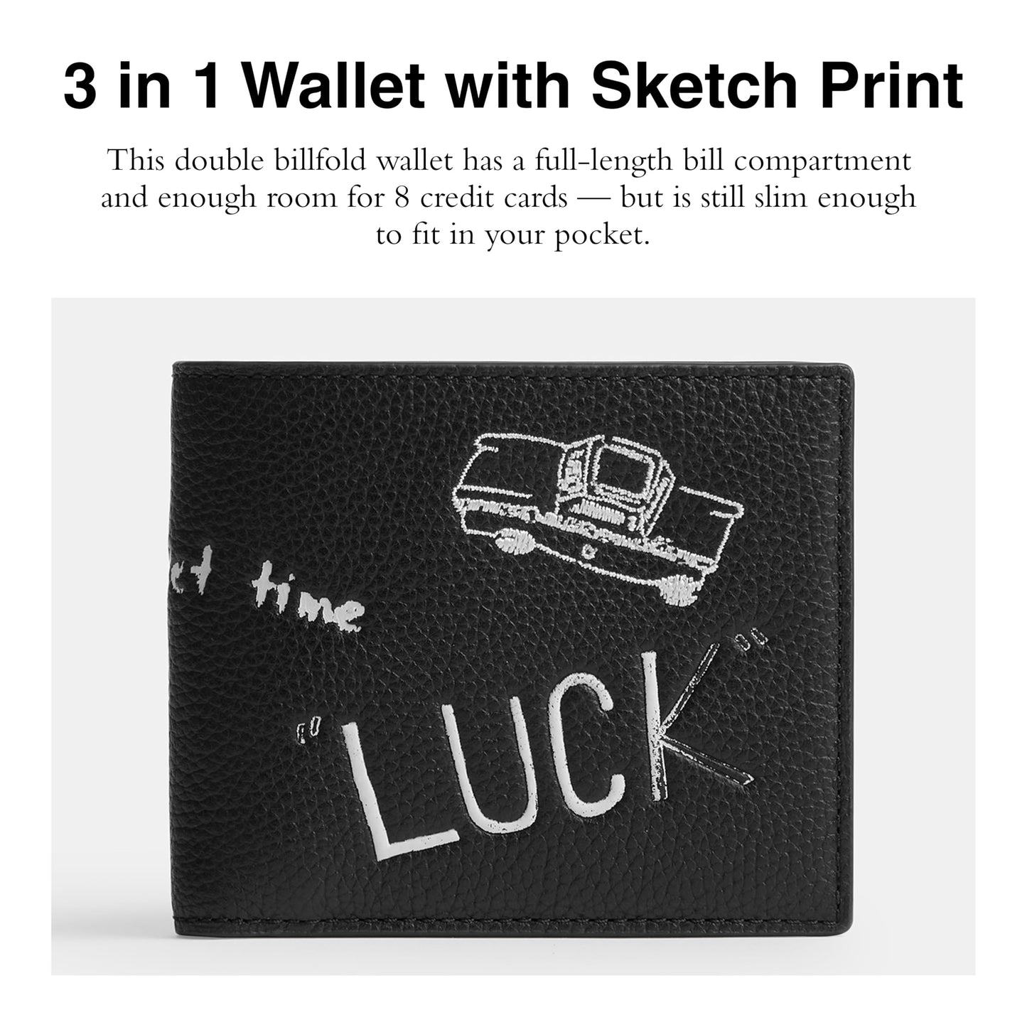 COACH 3 in 1 Wallet with Sketch Print, Black Multi