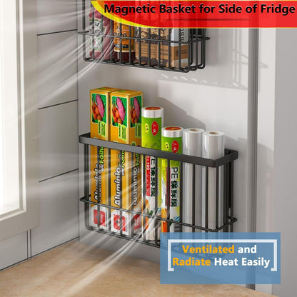Heavy Duty Metal Magnetic Basket Organizer for Kitchen Refrigerator, Foil and Plastic Wrap Storage (10.25" L x 3.2" W x