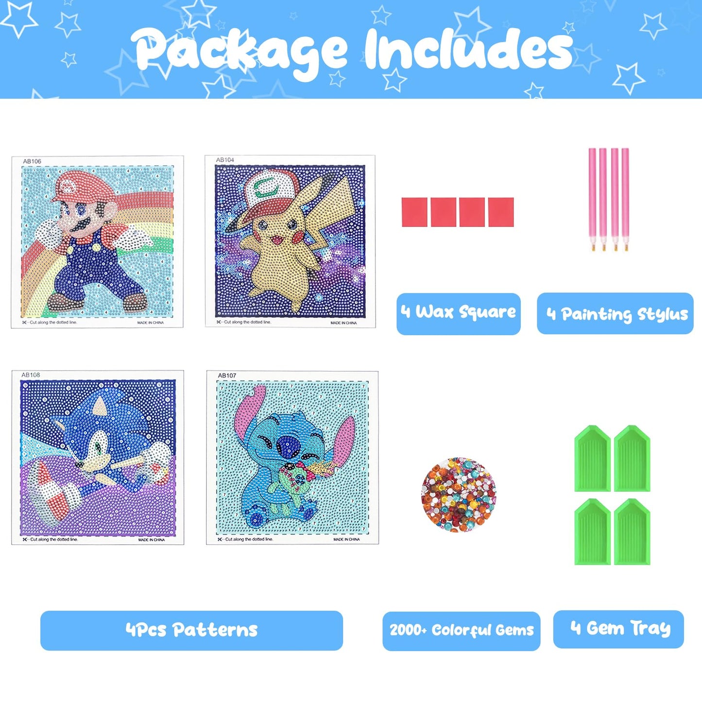 Diamond Art Kits for Kids - 4 Pack Diamond Art Painting Kits - Arts and Crafts for Kids Ages 8-12 - Dimond Art Mosaic - Craft Kits for Girls - GEM Art for Year Old Girl Boys Gifts Adults Art Supplies