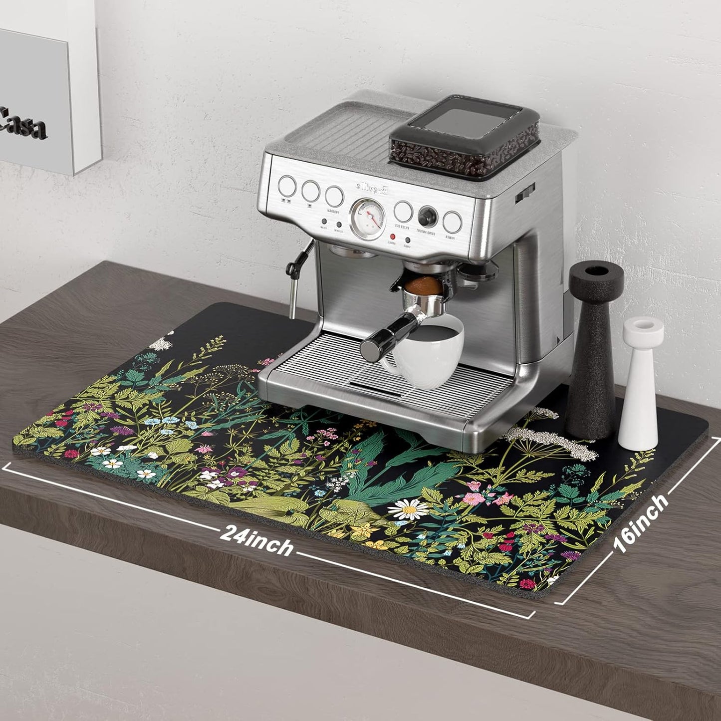 16" 24" Counter, Rnivvi Coffee Mat, x Cute Flower Theme Coffee Bar Mats for Espresso Machine Station Accessories