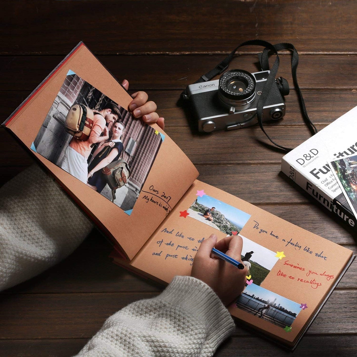 Adventure Book Scrapbook DIY Handmade Retro Style Travel Souvenir, 11.92 x 7.62" Embossed Lettering Scrapbook Inspired by 'Up', Memory Book For Anniversary Wedding,Travelling