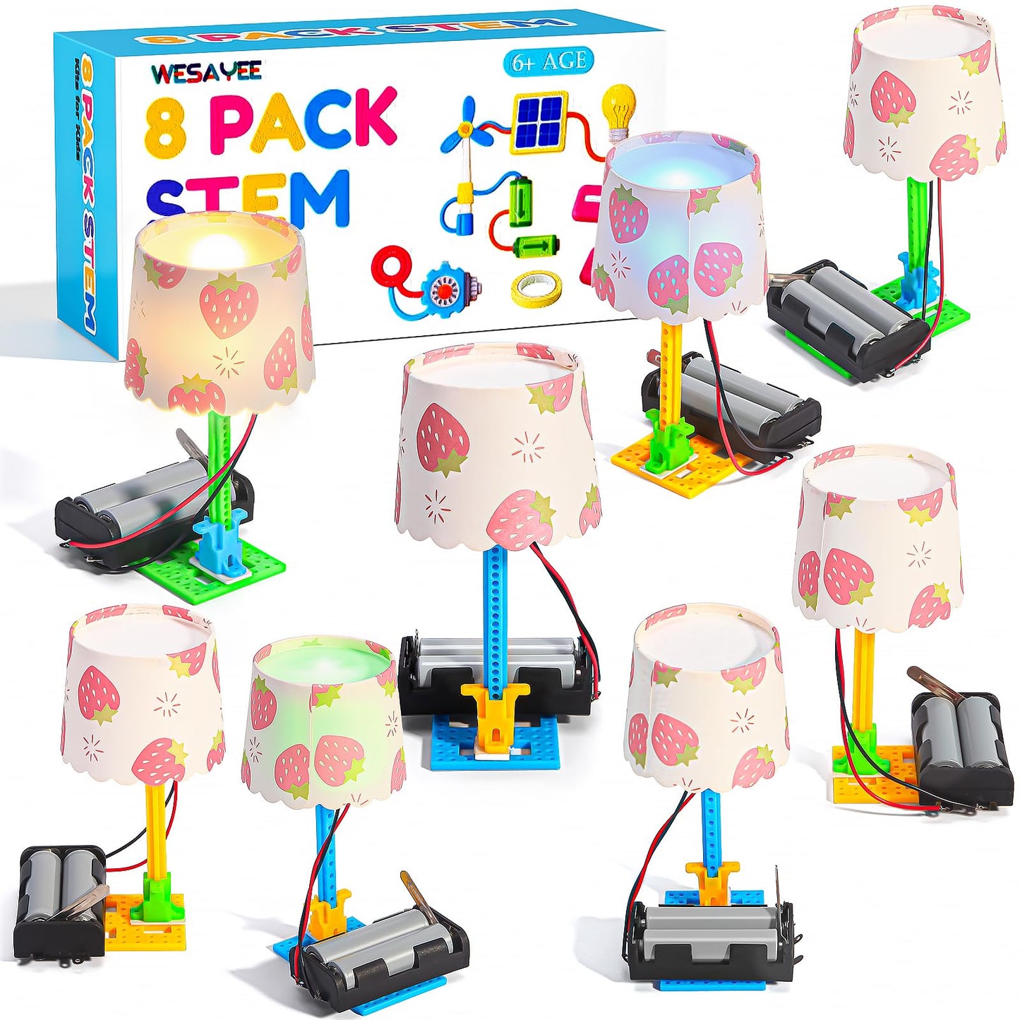 Bulk STEM Kits - 8 Set Electric Light Engineering Circuit Kit, Science Experiments Building Toys for Ages 8-12, STEM Girls Boys Arts and Crafts, Table Lamps for Kids Activities 8-10 10-12 14