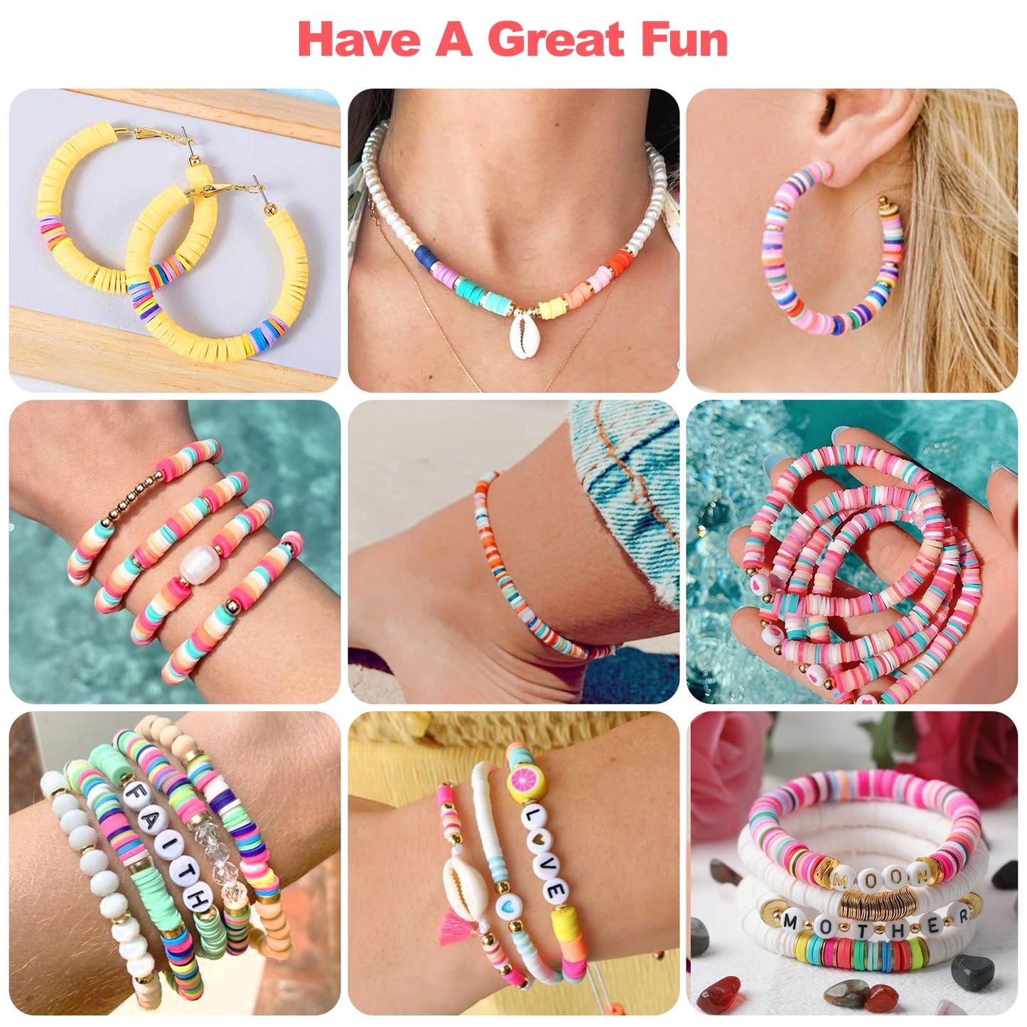 Redtwo 23000Pcs Clay Beads Friendship Bracelet Making Kit, 7 Boxes 144 Colors Flat Polymer Heishi Beads Set for Friendship Jewelry Making Kit with Pendant Charms, Crafts Gifts for Girls Ages 6-12 Kids