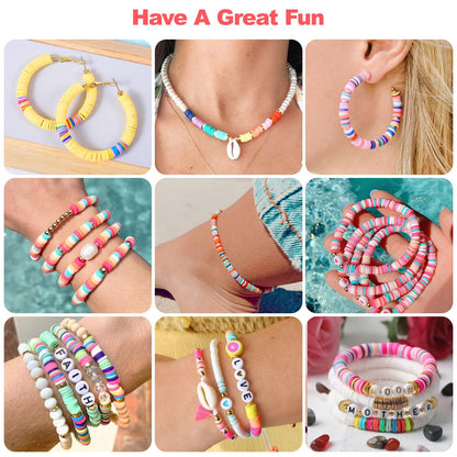 Redtwo 23000Pcs Clay Beads Friendship Bracelet Making Kit, 7 Boxes 144 Colors Flat Polymer Heishi Beads Set for Friendship Jewelry Making Kit with Pendant Charms, Crafts Gifts for Girls Ages 6-12 Kids
