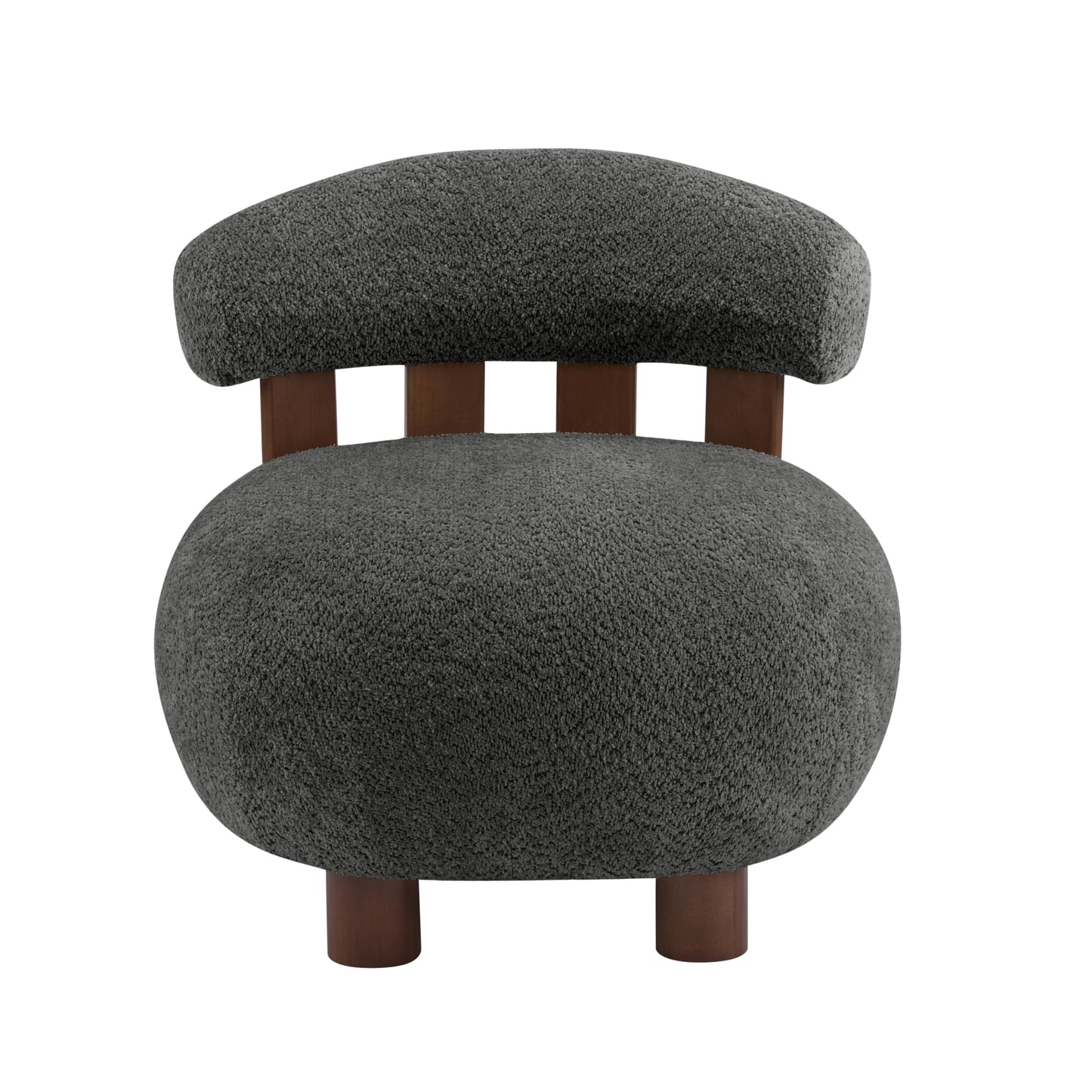 Merax Boucle Upholstered Accent Chair, Modern Barrel Armlesschair with Plush Curved Backrest and Solid Wood Legs, Cozy Lounge Reading Chair for Living Room Bedroom, Dark Gray
