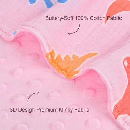Pink Bow Baby Blankets for Girls, Soft Pink Bow Nursery Minky Blanket with Muslin Front and Dotted Fleece Back for Newborn Warm Pink Cute Blankets for Infant Toddlers 30 x 40in