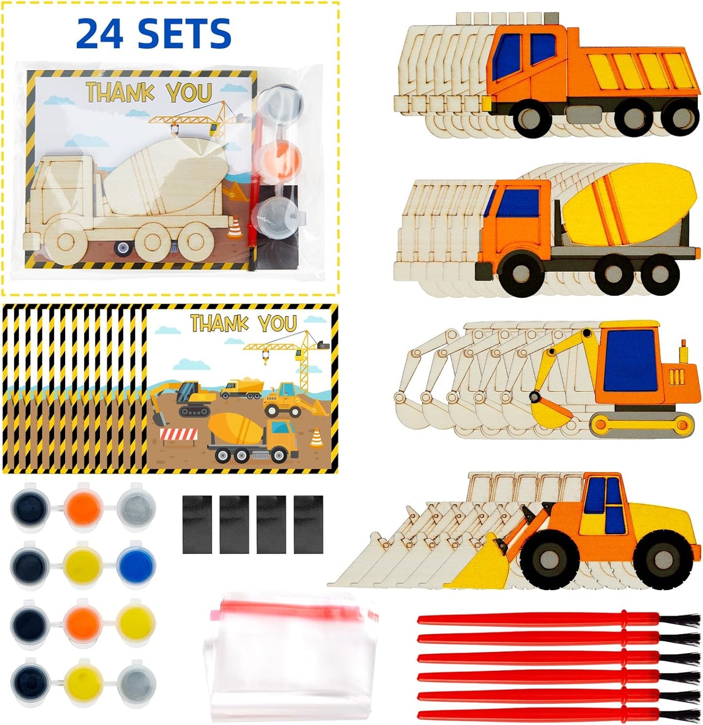 24 Set Construction Birthday Party Supplies, Trucks Parties Craft Construction Theme Birthday Paint Party Favors