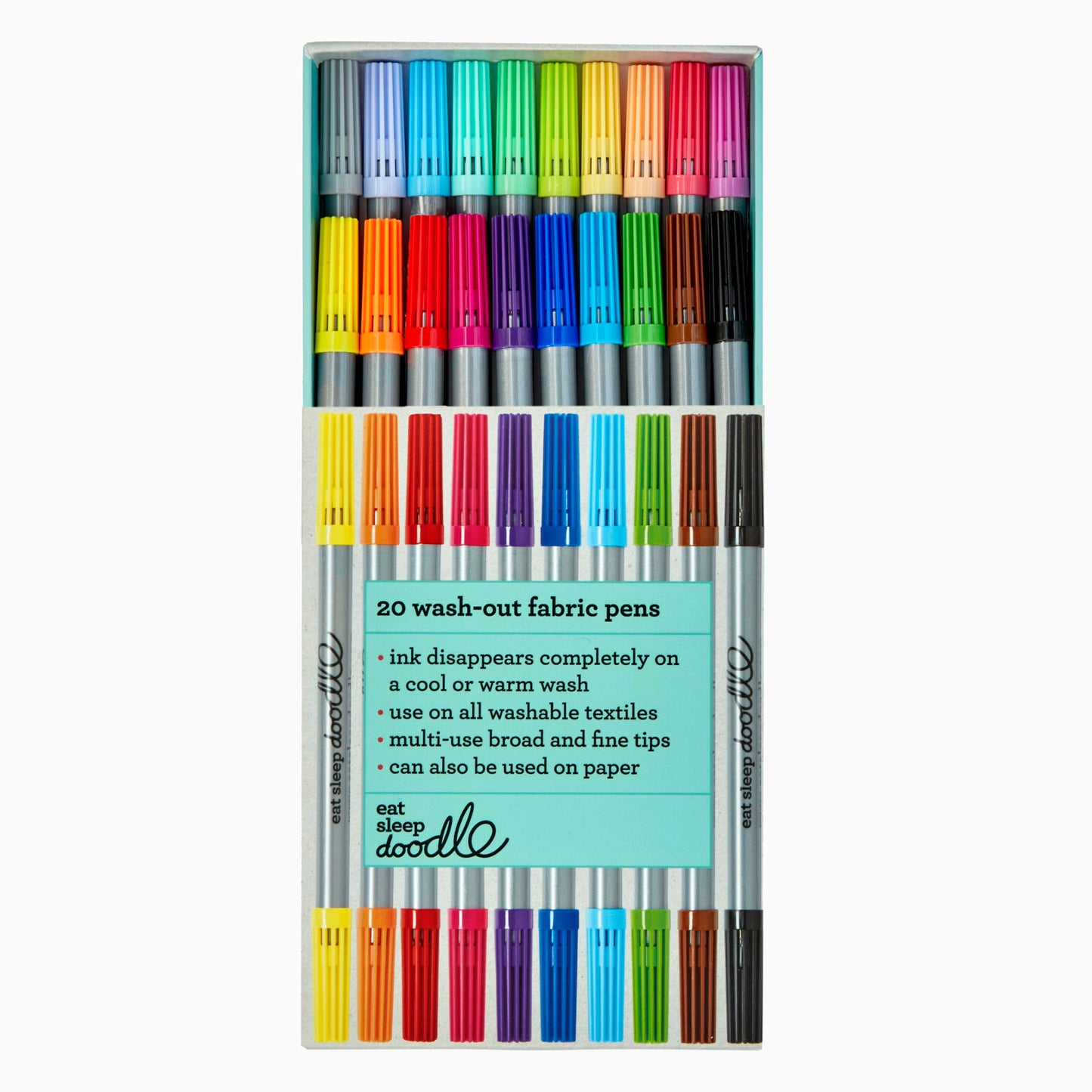 eatsleepdoodle Artist Set of 20 Original Doodle Wash-Out Fabric Marker Set - Double-Ended Felt Tips in Handy Storage Box