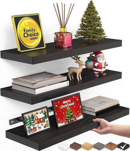 BAYKA Floating Wall Shelves - Set of 3 (15.7 Inches) & Set of 2 (36 Inches) - Sleek Black Design